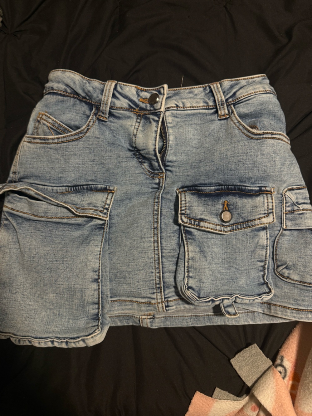 Light Wash Denim Cargo Mini Skirt - Women